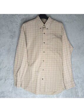 Tricots St Raphael Large Beige Plaid Button Down Collared Long Sleeve Shirt